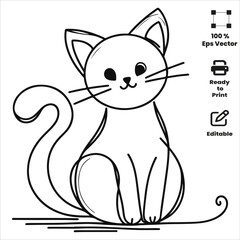 Cute Adorable Cat Coloring pages for kids coloring Book, Hand drawn bold line art, sketch coloring Activity book  vector illustration
