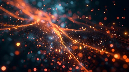 Obraz premium Digital Wave Flow with Particles and Data Points with abstract dots and lines for tech processe , data transfer and encryption, digital archives, sound and graphic presentations, science, education .