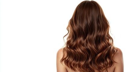 Fototapeta premium Beautiful model girl with Brown hair strand,silky healthy chestnut wavy hair strand isolated on white background,hair wavy ribbon, with smooth texture,vibrant shine,brunette hairpiece, hairy ribbon.