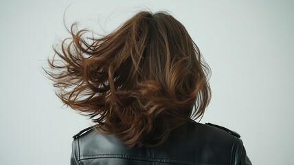 Obraz premium Beautiful model girl with Brown hair strand,silky healthy chestnut wavy hair strand isolated on white background,hair wavy ribbon, with smooth texture,vibrant shine,brunette hairpiece, hairy ribbon.