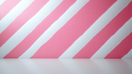 Graphic pattern on a seamless background in front of a big holiday festive studio wall, magenta and white with big graphic diagonal stripes backdrop 