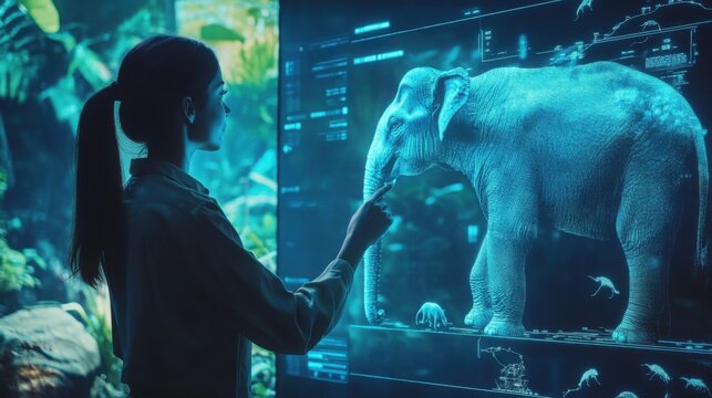AI interpreting animal behaviors, wildlife data being processed on advanced digital displays - Powered by Adobe