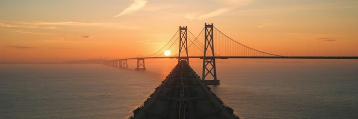 Obraz premium A stunning bridge stretching towards the horizon as the sun sets behind it, creating a breathtaking view of the infinite point, colors, bridge