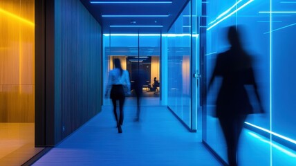 Fototapeta premium Group of Business people walking in the office corridor,People in business center walking at hall,motion go around at coworking space,Wide image,Concept of office life,co working space.