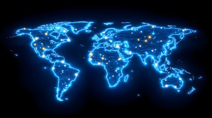 Business global connections, holographic display of world network with internet marketing data visuals