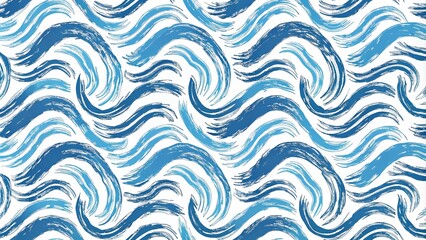Vector seamless pattern with abstract brush stroke painting illustration. Modern paint line background in blue color. Messy graffiti sketch wallpaper print, rough hand drawn texture, Wavy and swirled