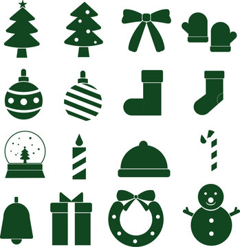 Chrimas icons set, vector illustration [Green]