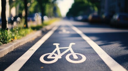 Obraz premium Bicycle-friendly city with bike lanes promoting eco-transport