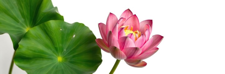 Fototapeta premium Close-up of a vibrant lotus flower isolated on a clean white background, tranquility, close-up, lotus
