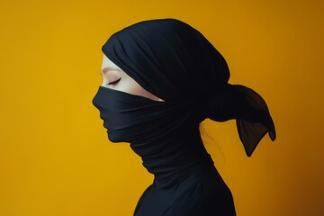 portrait of a young woman hiding her face