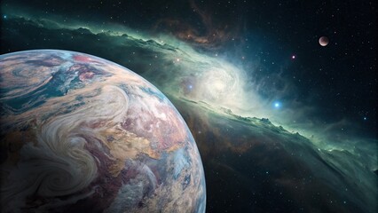 Ethereal planet with swirling clouds of iridescent gases, planetary, nebulae, space, celestial