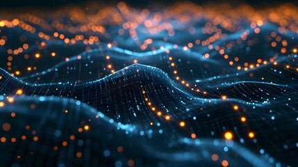 Digital Wave Flow with Particles and Data Points with abstract dots and lines for tech processe , data transfer and encryption, digital archives, sound and graphic presentations, science, education .