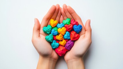 Colorful Heart Stones in Relaxed Hands