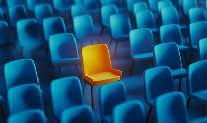 Fototapeta premium 3D rendering of a yellow chair in line with blue background