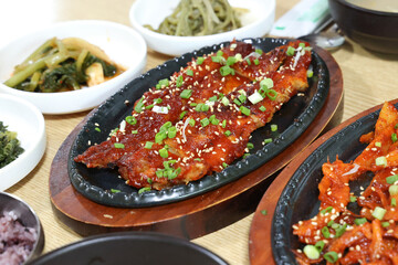Korea food. spicy sauce Grilled Dried Pollack
