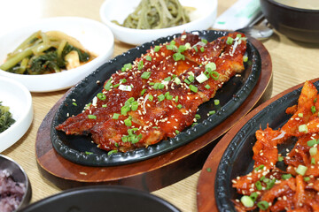 Korea food. spicy sauce Grilled Dried Pollack