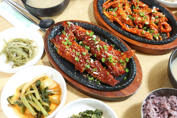 Korea food. spicy sauce Grilled Dried Pollack