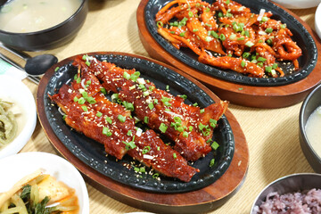 Korea food. spicy sauce Grilled Dried Pollack