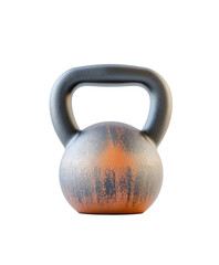 Rustic orange and black kettlebell. Isolated on transparent white background, png