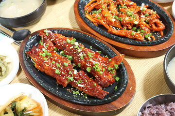 Korea food. spicy sauce Grilled Dried Pollack