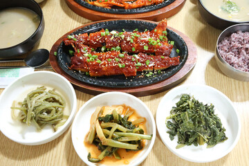 Korea food. spicy sauce Grilled Dried Pollack