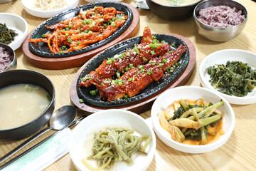 Korea food. spicy sauce Grilled Dried Pollack