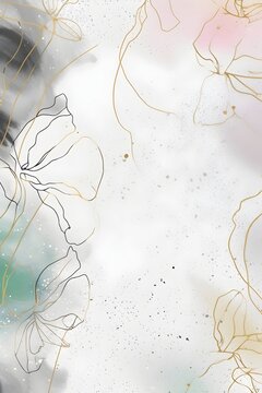 goldel floral lineart doole on marbling painterly background in pastel colors
