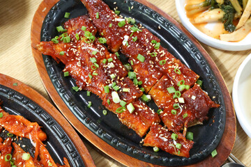 Korea food. spicy sauce Grilled Dried Pollack