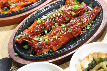 Korea food. spicy sauce Grilled Dried Pollack