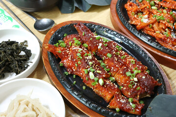 Korea food. spicy sauce Grilled Dried Pollack