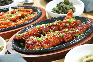 Korea food. spicy sauce Grilled Dried Pollack
