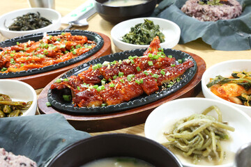 Korea food. spicy sauce Grilled Dried Pollack