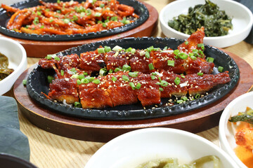 Korea food. spicy sauce Grilled Dried Pollack
