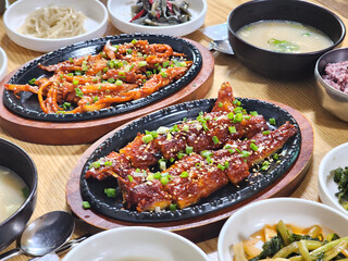 Korea food. spicy sauce Grilled Dried Pollack