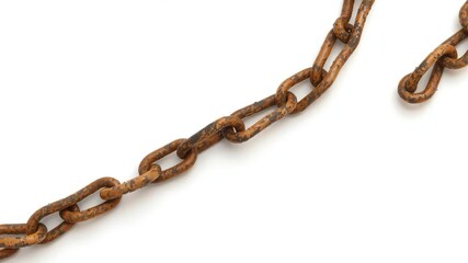 Rusty chain isolated on white background, material, chain