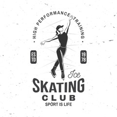 Ice Skate club logo, badge design. Concept for shirt or logo, print, stamp or tee with ice skater girl. Winter sport. Vector illustration. © sivvector