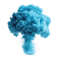 Fototapeta premium Vibrant Blue Smoke Cloud Explosion Captured in Mid-Air Against a White Background for Creative and Abstract Concepts