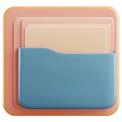 A blue folder with a pink and orange isolated on transparent or white background, png