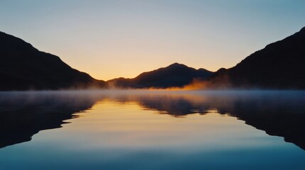 Obraz premium A Serene Lake at Sunrise, Soft Morning Light