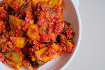 Indonesian food, fried tuna potato balado.