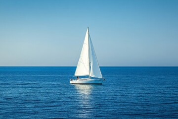 Fototapeta premium White sailboat gliding effortlessly across the vibrant blue ocean on a relaxing summer day