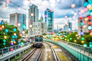 Obraz premium Houston Metrorail Map in Bokeh Effect – A Vibrant Representation of Urban Transportation, Highlighting Connectivity and Infrastructure in the Heart of the City