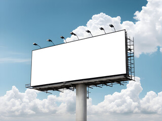 Billboard advertising at white cloud blur sky background.