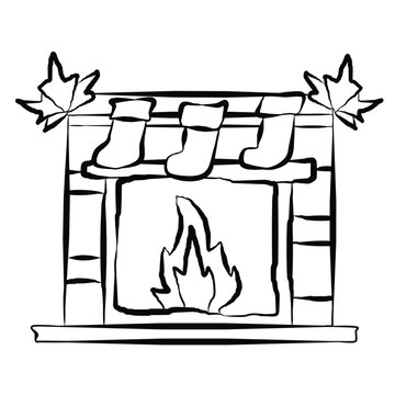 black and white fireplace with stockings clip art preview