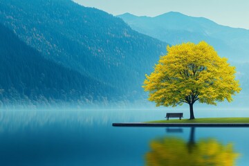 A calm outdoor relaxation scene by a lake. Generative AI