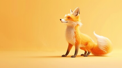 A cartoon fox smiles in front of a yellow background.