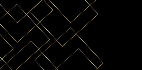 Black and golden vector futuristic tech glow and shinning line simple modern abstract background. Abstract luxury gold geometric random chaotic lines with many squares and triangles shape on black bg
