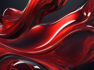 Obraz premium Close-up abstract red glass texture with flowing curves and reflections on a dark background.