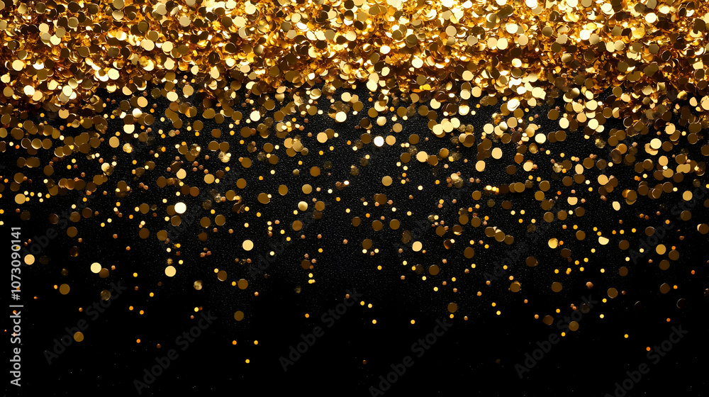 Wall mural Gold Confetti Scattered on Black Background - Abstract Background Image