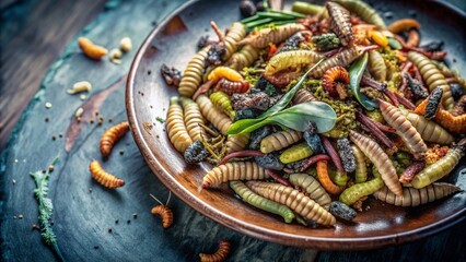 Unconventional Portrait Photography Featuring Gourmet Dishes Infested with Maggots - A Bold Exploration of Food and Decay in Culinary Artistry
